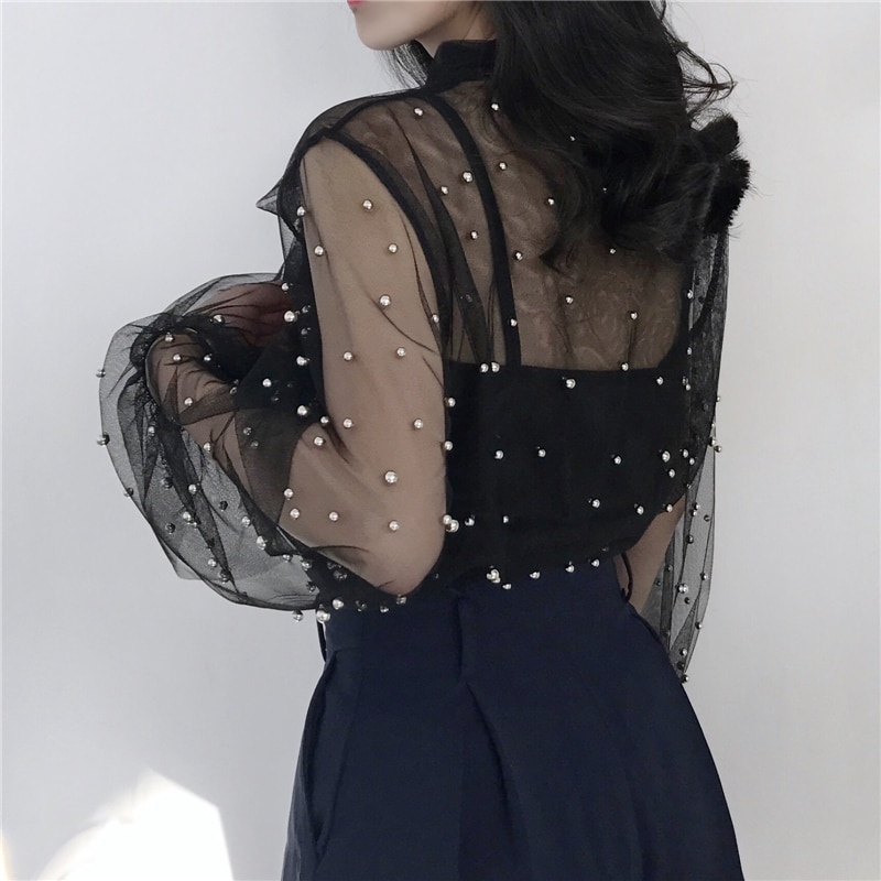 2021 Autumn Women Chiffon Shirt Gauze Bow Beading Pink White Blosue with Lace Lady's Tops Female Office Shirts Blusa 4323 50