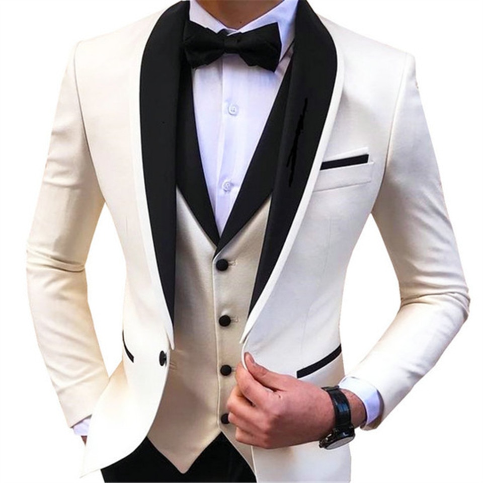 Slim Fit Male Blazer Wedding Groom Tuxedos men suit Beige Mens Suits Three Piece Jacket Pants Vest fast delivery Slim Fit Male Blazer Wedding Groom Tuxedos men suit Beige Mens Suits Three Piece Jacket Pants Vest fast delivery