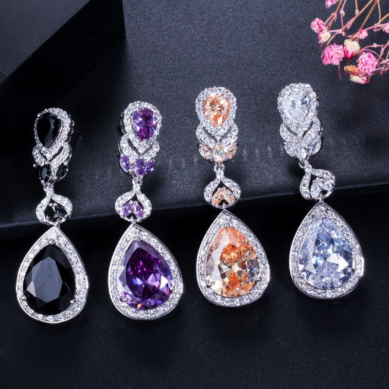 Bague Ringen 5 colors Charms Earrings for Women Silver 925 Jewelry Gemstones Water Drop Shaped 5A Zircon Female Party Ear drops