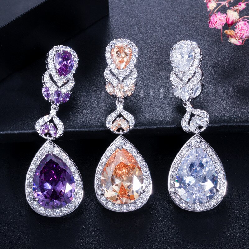 Bague Ringen 5 colors Charms Earrings for Women Silver 925 Jewelry Gemstones Water Drop Shaped 5A Zircon Female Party Ear drops