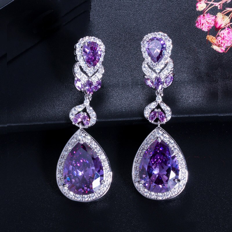 Bague Ringen 5 colors Charms Earrings for Women Silver 925 Jewelry Gemstones Water Drop Shaped 5A Zircon Female Party Ear drops