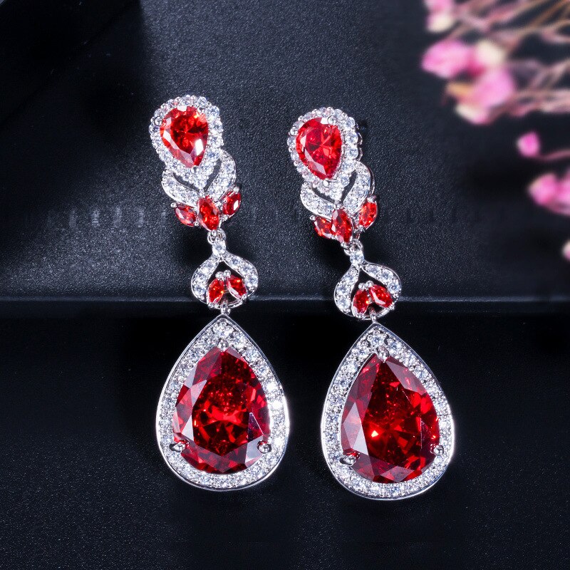 Bague Ringen 5 colors Charms Earrings for Women Silver 925 Jewelry Gemstones Water Drop Shaped 5A Zircon Female Party Ear drops