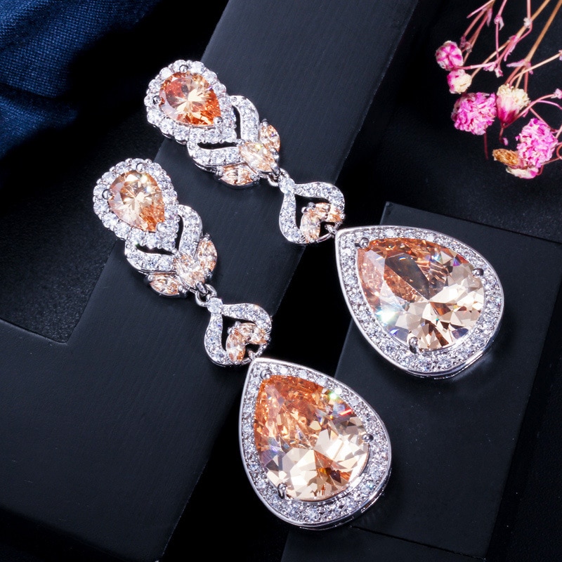 Bague Ringen 5 colors Charms Earrings for Women Silver 925 Jewelry Gemstones Water Drop Shaped 5A Zircon Female Party Ear drops