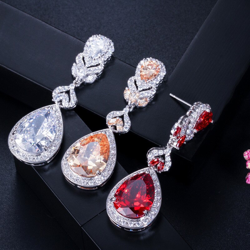 Bague Ringen 5 colors Charms Earrings for Women Silver 925 Jewelry Gemstones Water Drop Shaped 5A Zircon Female Party Ear drops