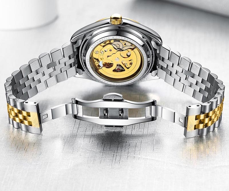 Luxury Gold men Automatic Mechanical Watches men Fashion Stainless Steel Clock male Crystal Hollow Skeleton Watch Saati