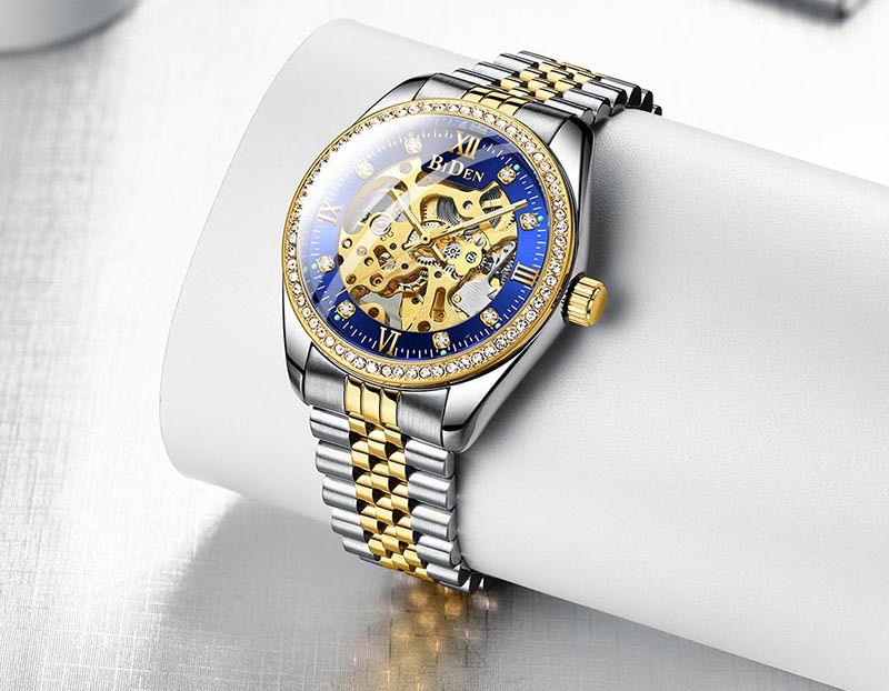 Luxury Gold men Automatic Mechanical Watches men Fashion Stainless Steel Clock male Crystal Hollow Skeleton Watch Saati