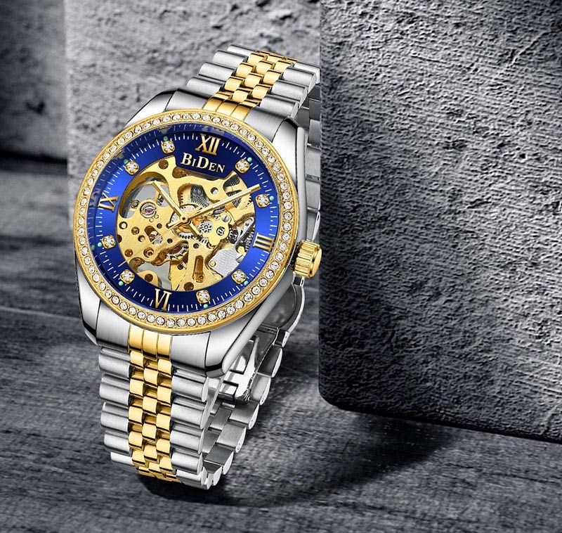Luxury Gold men Automatic Mechanical Watches men Fashion Stainless Steel Clock male Crystal Hollow Skeleton Watch Saati