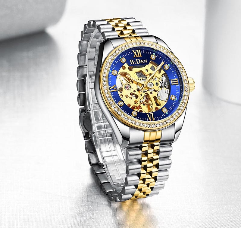 Luxury Gold men Automatic Mechanical Watches men Fashion Stainless Steel Clock male Crystal Hollow Skeleton Watch Saati