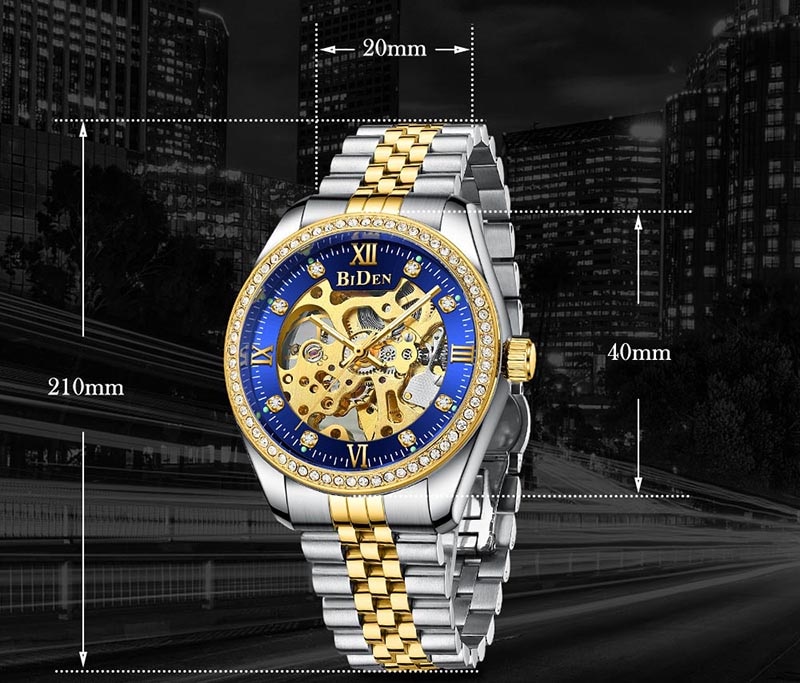 Luxury Gold men Automatic Mechanical Watches men Fashion Stainless Steel Clock male Crystal Hollow Skeleton Watch Saati